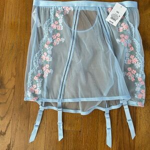 Auden Blue Floral Lace Garter Skirt